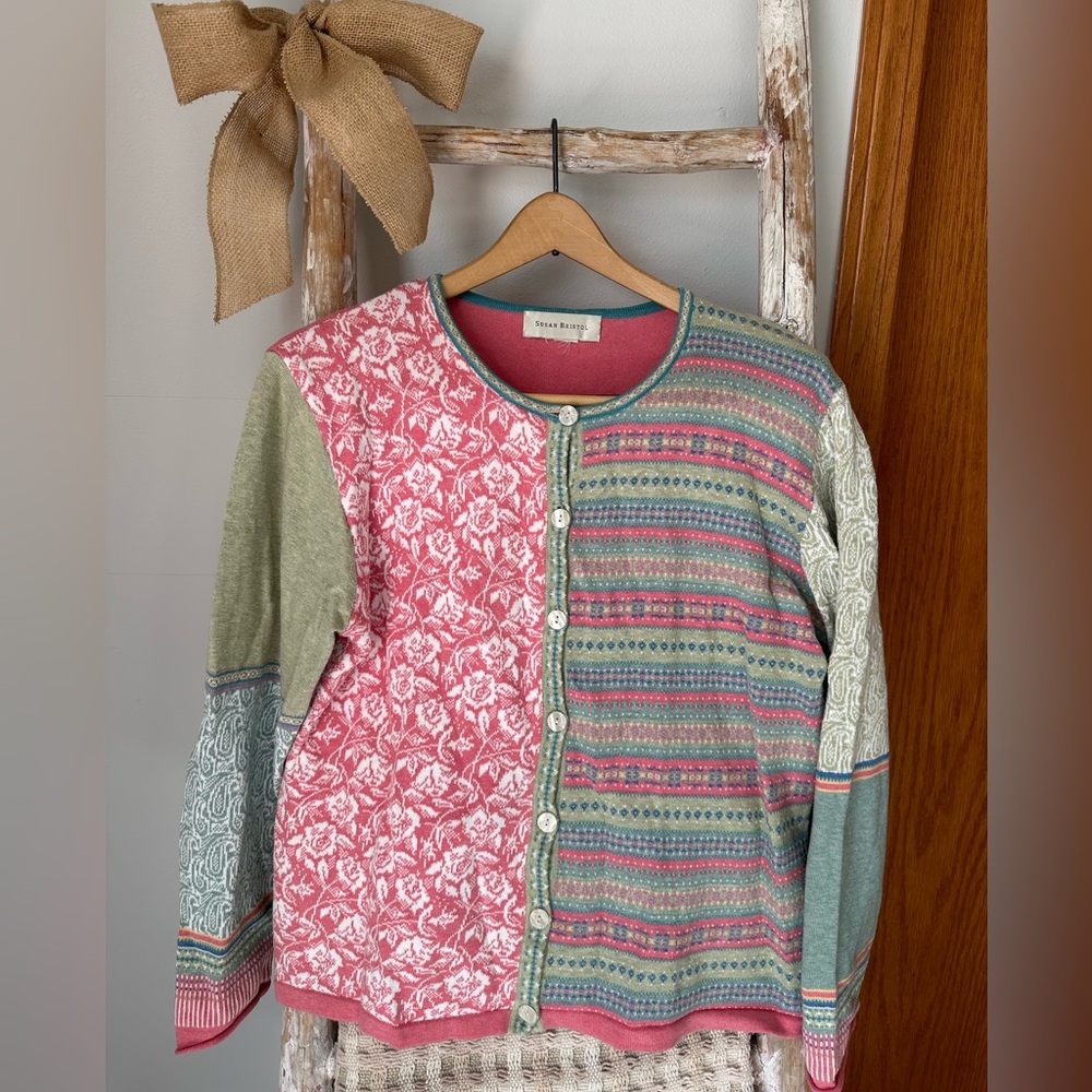 Vintage Susan Bristol mix patterned cardigan size large